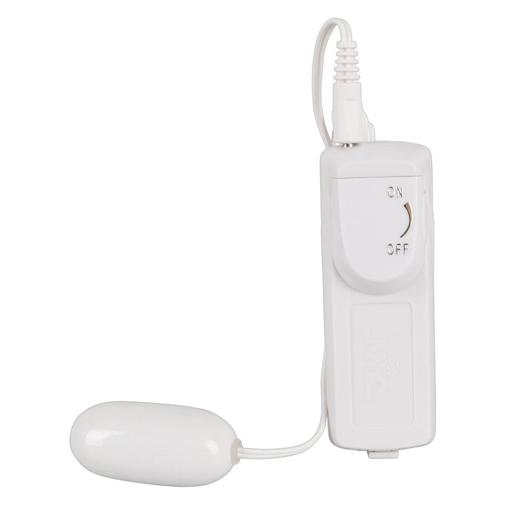 Hvit multihastighets vibrokule med ledning og kontrollboks for sexleketøydukke.