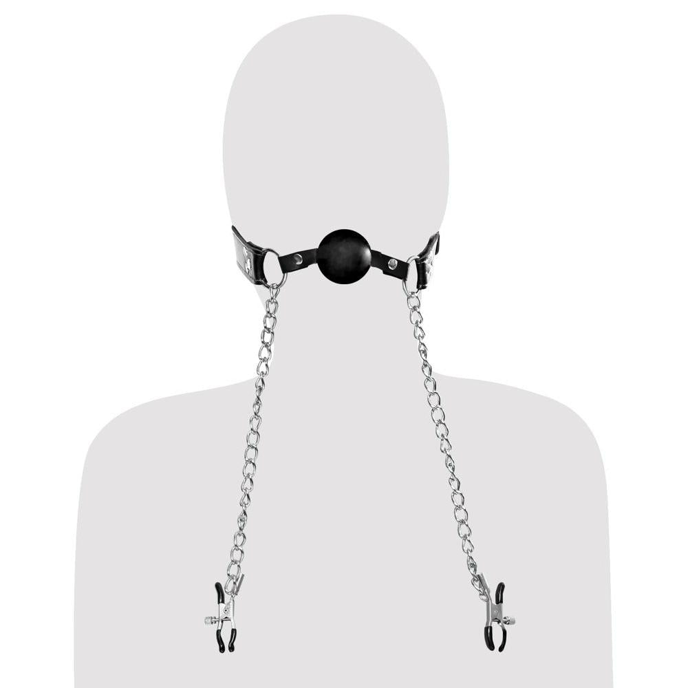 Deluxe Ball Gag med Brystklemmer