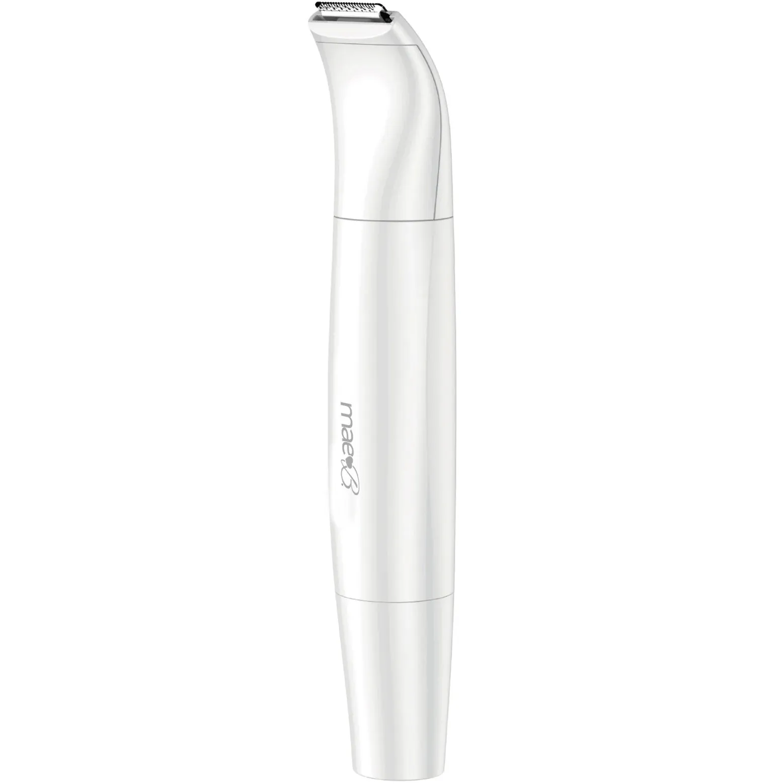Hvit Mae B All-in-One ladyshaver med ergonomisk design og presist trimmerhode for skånsom hårfjerning.