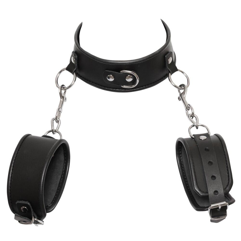 Leather Collar &amp; Cuff Bondage Set