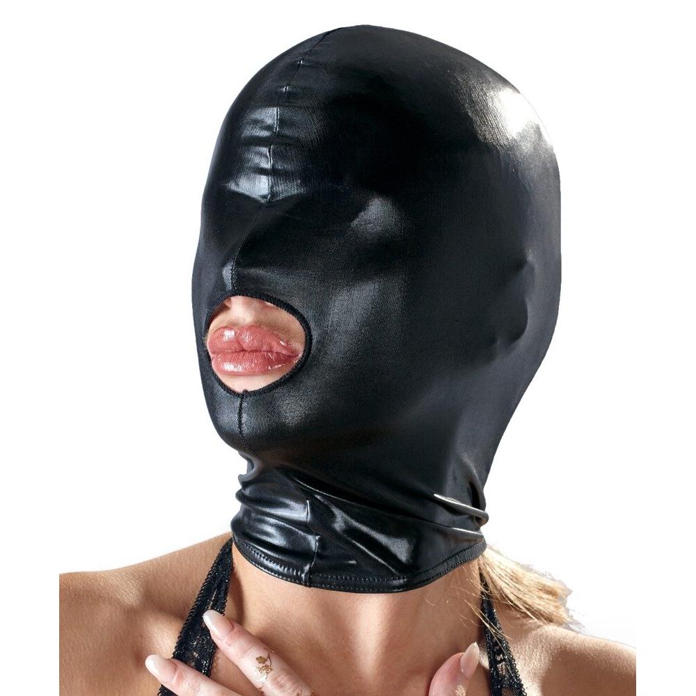 Sort Wetlook Hood med munnåpning
