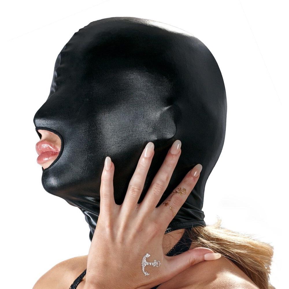 Sort Wetlook Hood med munnåpning