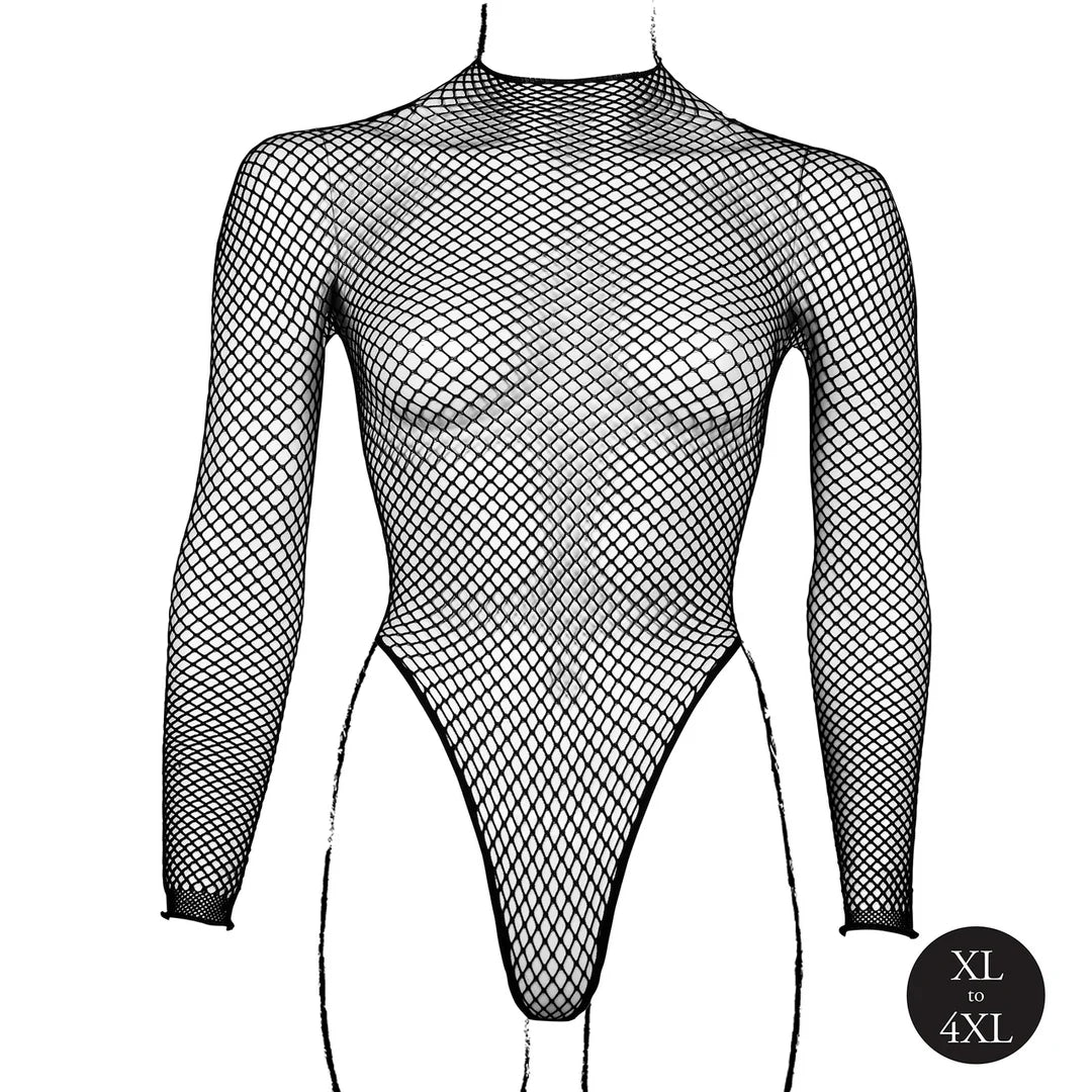 Le Désir langermet fishnet-body med åpen rygg – plus size