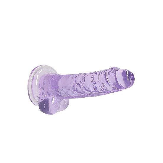 Klarlilla realistisk dildo i TPE, 19 cm, med årete overflate, penishode og sugepropp.