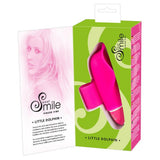 Rosa delfinformet silikon klitorisvibrator i grønn og rosa eske med "Sweet Smile" logo.