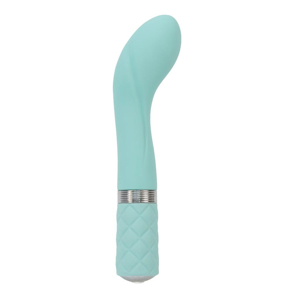 Turkis silikon G-punkt vibrator med bøyd tupp, riller og Swarovski krystaller.