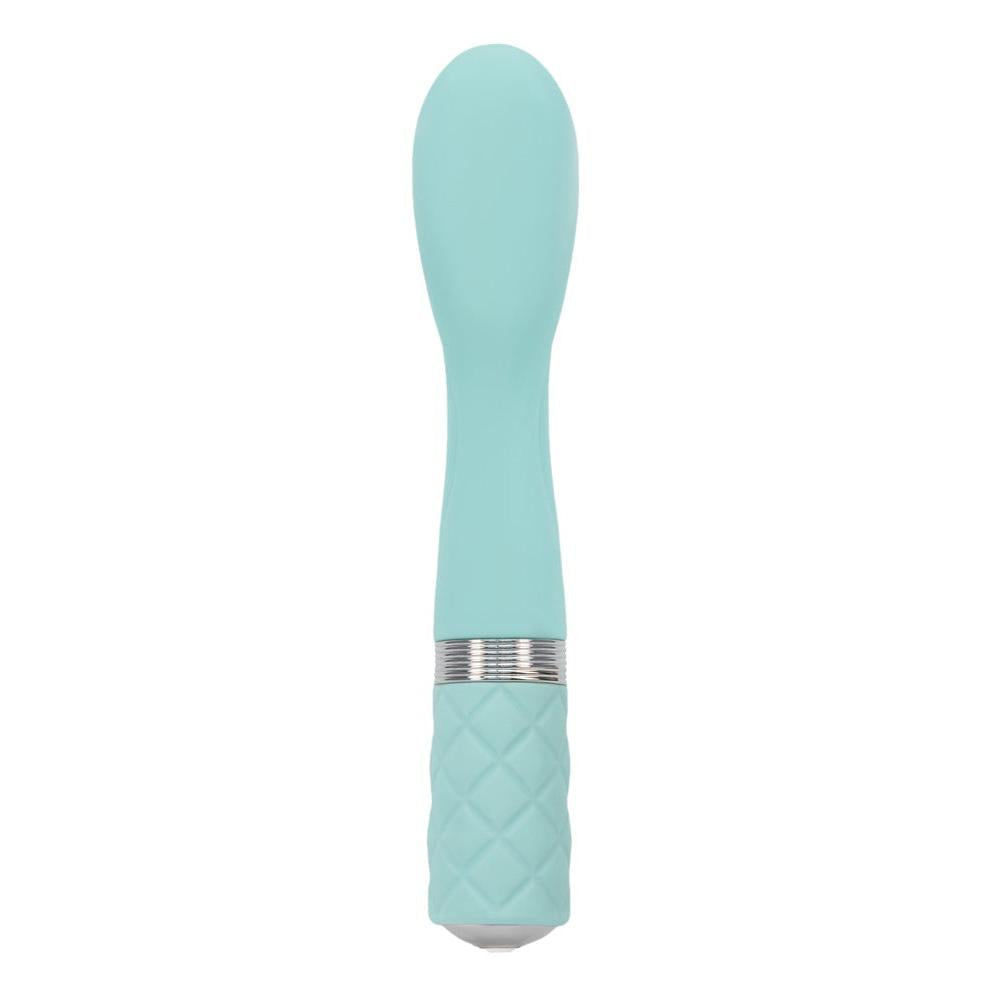 Turkis Sassy G-punkt vibrator med myk silikonoverflate, buet tupp, riller og Swarovski krystaller.