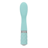 Turkis Sassy G-punkt vibrator med myk silikonoverflate, buet tupp, riller og Swarovski krystaller.