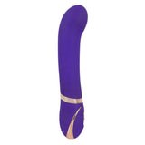 Lilla silikon G-punkt vibrator med buet tupp og gullfarget base.