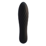 Svart Svakom Tulip klitorisvibrator i silikon med kurvet form og riller.