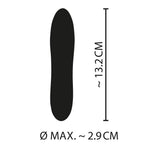 Silhuett av en klitorisvibrator som viser en lengde på 13.2 cm og en maks diameter på 2.9 cm.