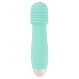 Turkis minivibrator med silkemyk soft-touch-overflate, rillet hode og rosa base.
