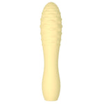 Gul, strukturert Cuties klitorisvibrator i silikon med bølget tupp og slank base.