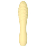 Gul, strukturert Cuties klitorisvibrator i silikon med bølget tupp og slank base.