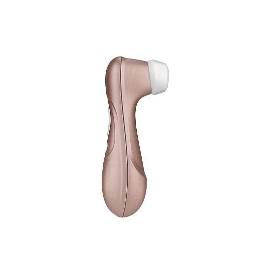 Satisfyer Pro 2 lufttrykksvibrator i elegant gullfarge med hvitt silikonhode og ergonomisk design.