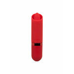 Rød Kyst Flicker klitorisvibrator i fløyelsmyk silikon med elegant metallring og tungefunksjon.
