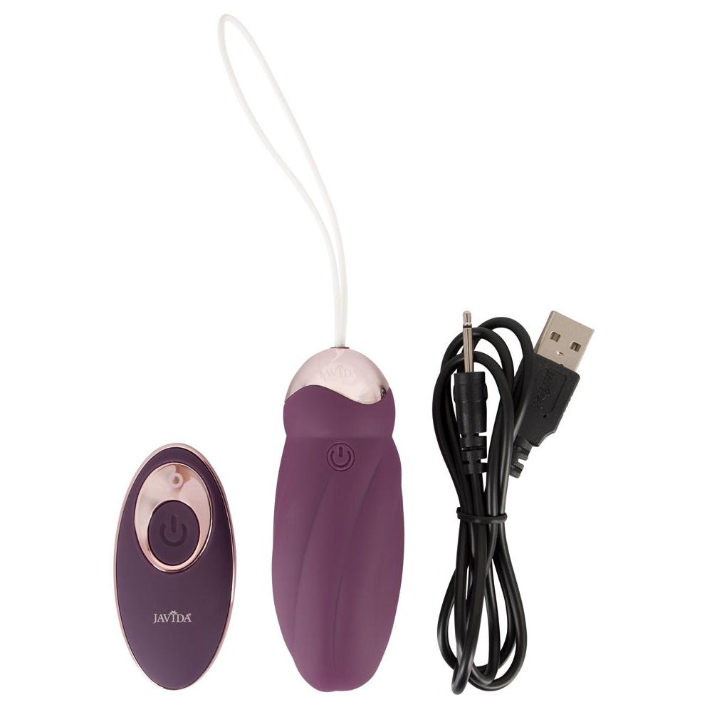 Javida Rotating Love Ball i lilla silikon med trådløs fjernkontroll og USB-ladekabel.