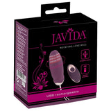 Javida Rotating Love Ball vibrerende egg i lilla silikon med riller, trådløs fjernkontroll og USB-lading.