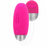 Funky egg vibrerende egg i fuchsia silikon med sølvfarget base og trådløs fjernkontroll.