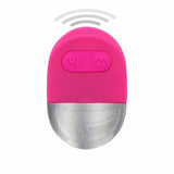 Funky egg vibrerende egg i rosa silikon med sølvfarget base og trådløs fjernkontroll.
