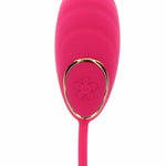 Fuchsia silikon vibrasjonsegg med gullkantet kontrollknapp og blomsterdesign.