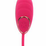 Fuchsia silikon vibrasjonsegg med gullkantet kontrollknapp og blomsterdesign.