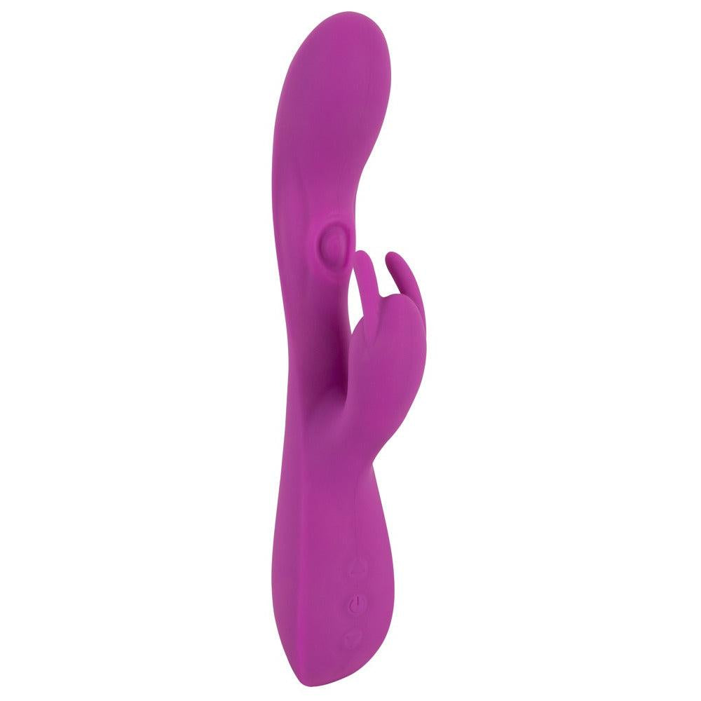 Javida Thumping Rabbit Vibrator i lilla silikon med buet tupp, klitorisstimulator og kontrollknapper.