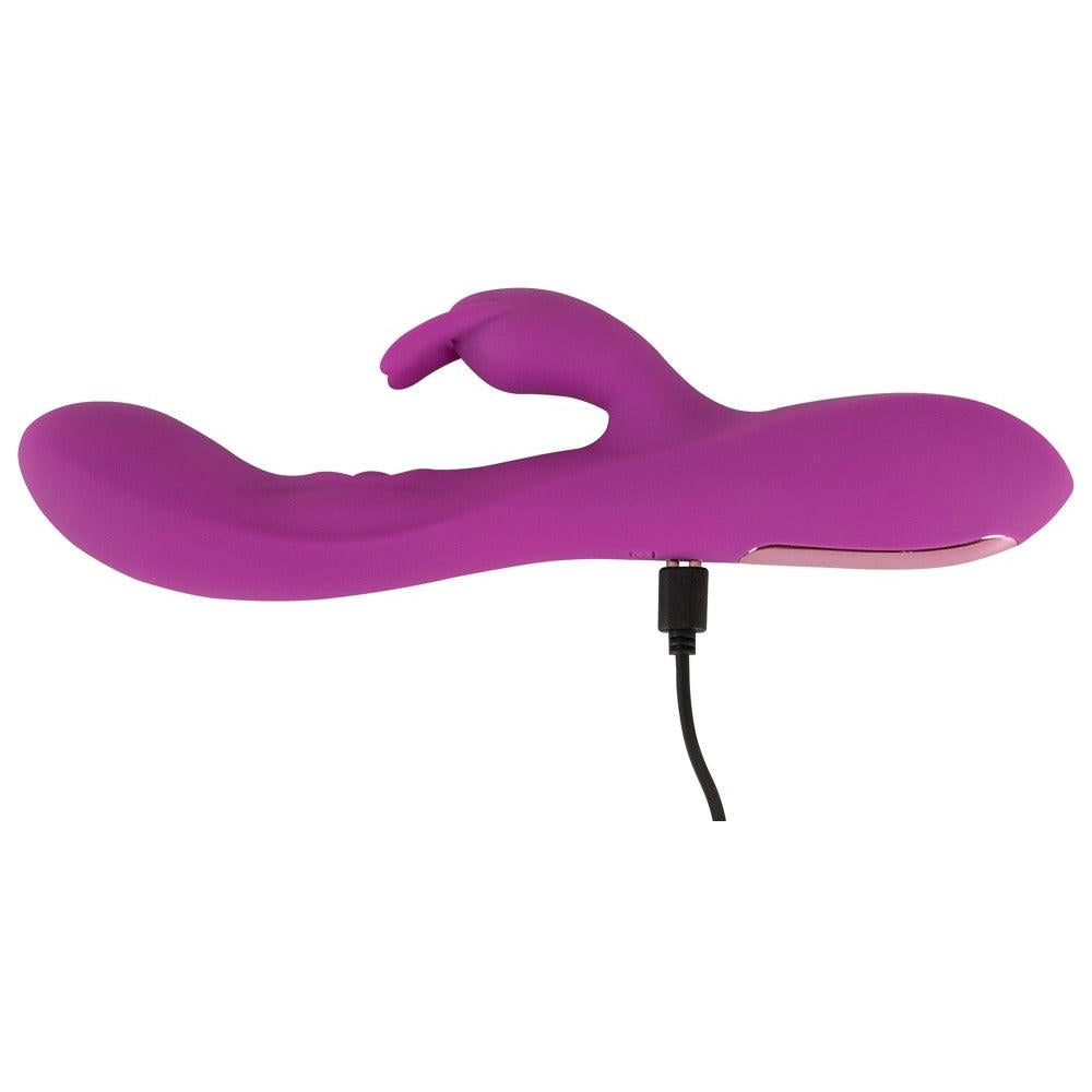 Javida Thumping Rabbit Vibrator i lilla silikon med USB-ladekabel.