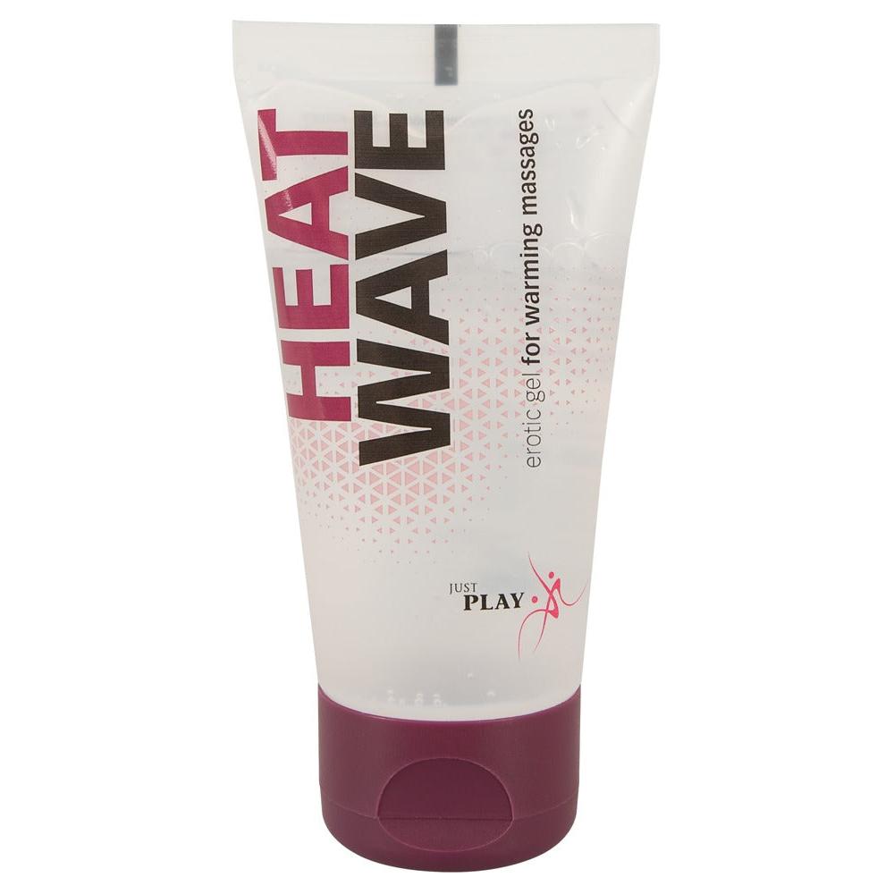 Heat Wave erotisk gel for varmende massasje i en hvit tube med rød skrift og mørk lilla bunn.