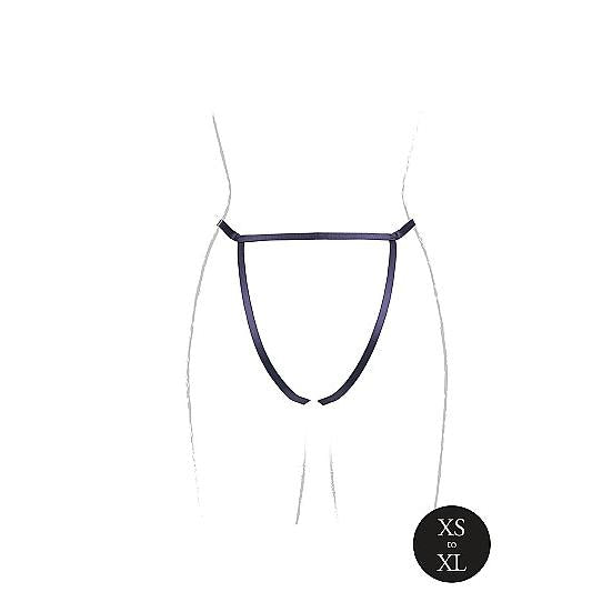 Svart, åpen truse med justerbare stropper og gullfargede detaljer, one size (XS-XL).