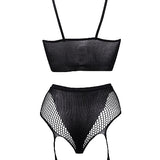 Le Désir 2-Piece Bra Set with Garters - One Size - Sort