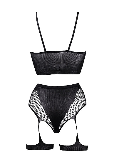 Le Désir 2-Piece Bra Set with Garters - One Size - Sort
