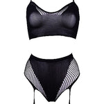 Le Désir 2-Piece Bra Set with Garters - One Size - Sort