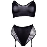 Le Désir 2-Piece Bra Set with Garters - One Size - Sort