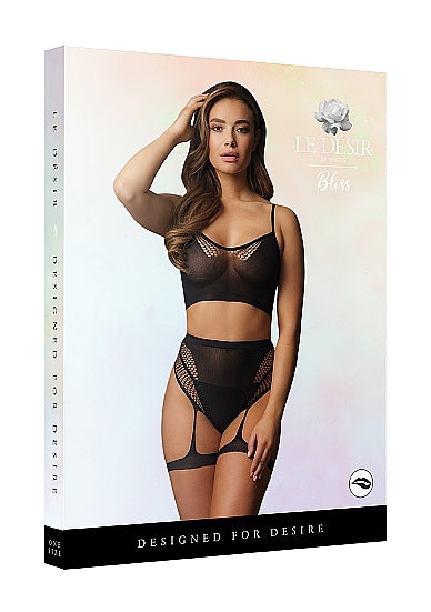 Le Désir 2-Piece Bra Set with Garters - One Size - Sort