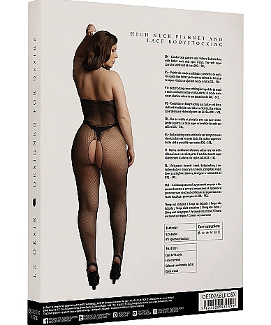 Le Désir Fishnet and Lace Bodystocking - Plus Size - Sort
