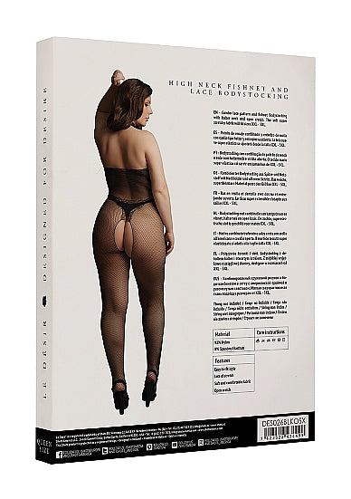 Le Désir Fishnet and Lace Bodystocking - Plus Size - Sort
