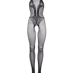 Le Désir Eksklusiv Sort Bodystocking i Fishnet og Blondemønster - One Size