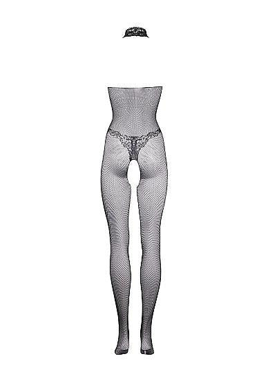 Le Désir Eksklusiv Sort Bodystocking i Fishnet og Blondemønster - One Size