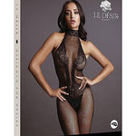 Le Désir Eksklusiv Sort Bodystocking i Fishnet og Blondemønster - One Size