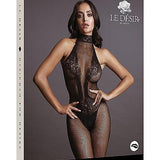 Le Désir Eksklusiv Sort Bodystocking i Fishnet og Blondemønster - One Size