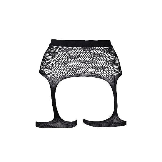 Svart Le Désir Kiss Garterbelt i netting med "strappy"-detaljer og subtilt kyssemønster.