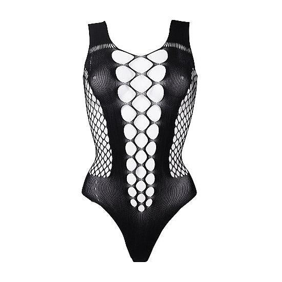 Svart Le Désir fencenet teddy med dyp V-hals og utskjæringer, one size.