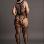 Le Désir Contrast Fencenet Teddy med strømper - Plus Size