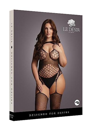 Le Désir Contrast Fencenet Teddy med strømper - Plus Size