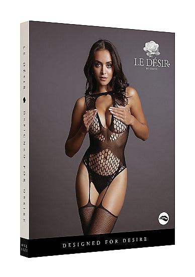 Le Désir Contrast Fencenet Teddy med strømper - One Size