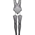 Le Désir Contrast Fencenet Teddy med strømper - One Size