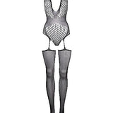 Le Désir Contrast Fencenet Teddy med strømper - One Size