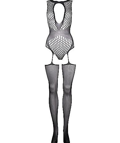 Le Désir Contrast Fencenet Teddy med strømper - One Size
