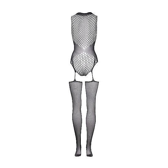 Svart Le Désir Contrast Fencenet Teddy med strømper, one size, i fishnet og fencenet-materiale.